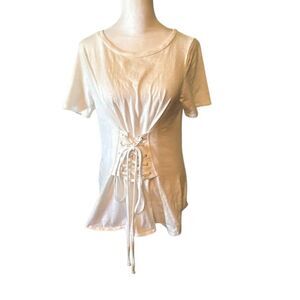 Womens Alya Tee Shirt, size Large, White, Bustier Style, Sexy, Short Sleeves